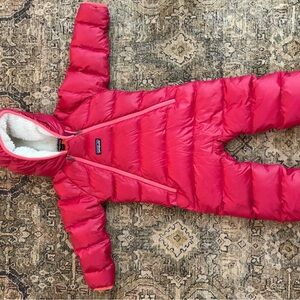 Patagonia Hooded Puffer Snowsuit in raspberry